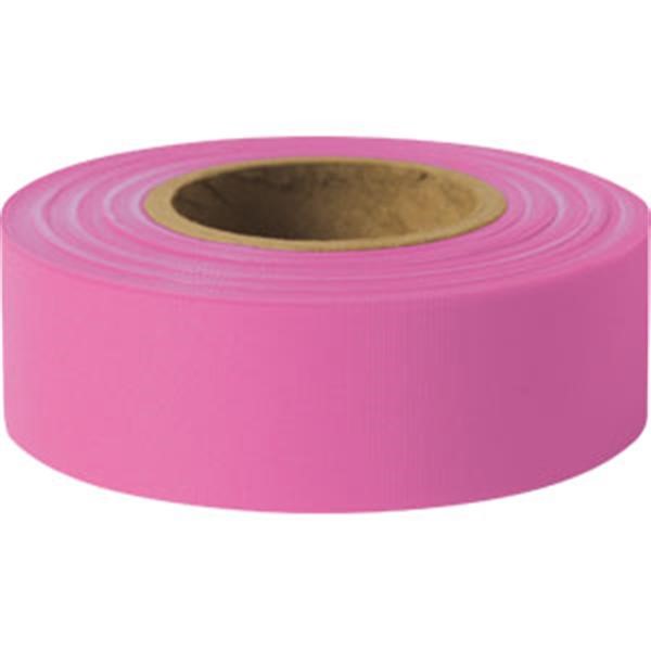 Presco Solid-Color Roll Flagging, PresGlo, Taffeta, 1 3/16" x 150', Pink Glo, 12/Case