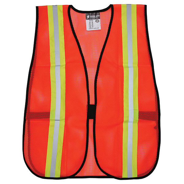 MCR Safety® General-Purpose Mesh Vest, Orange w/ 2" Lime/Silver Stripes, Universal, 1/Each