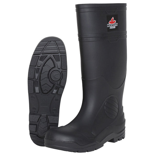 MCR Safety® 16" PVC Boots, Steel Toe, Size 10, Black, 1/Pair