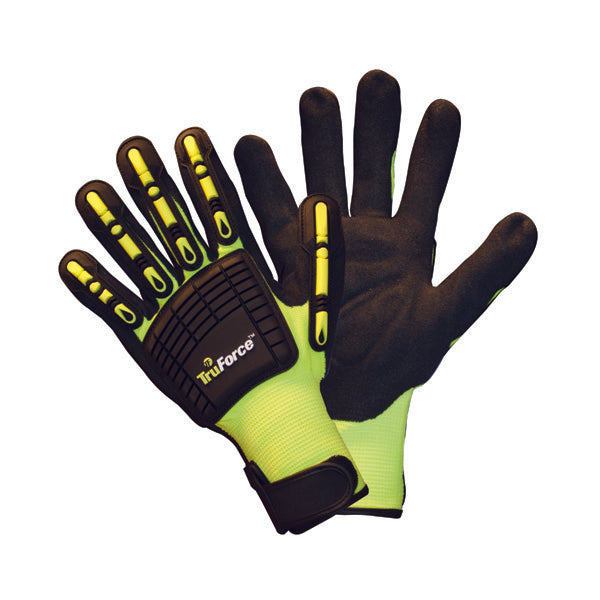 TruForce™ Nitrile Coated Dorsal Protection Gloves, Large, Black/Hi-Vis Yellow, 1/Pair